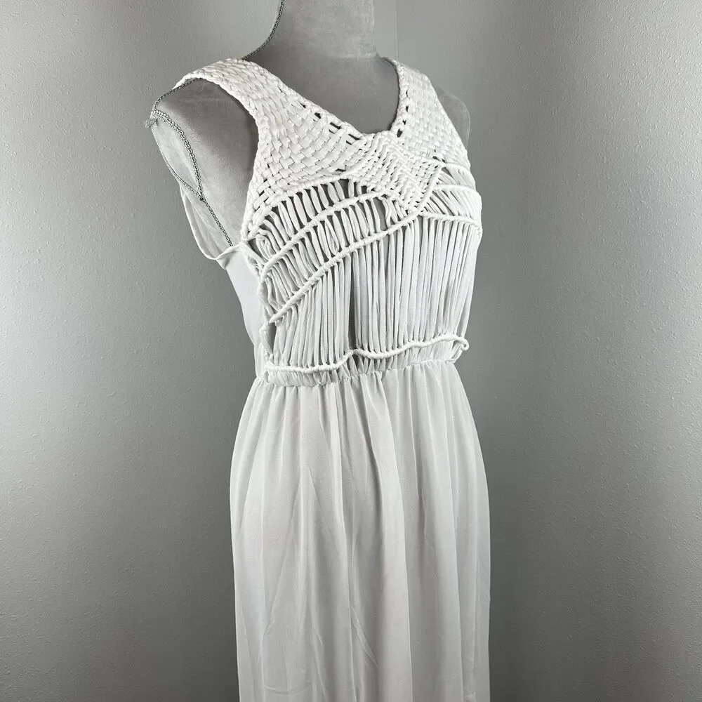 NWT Cupshe Knit Semi Sheer Cover-Up Maxi Dress Macrame White Vacation Beach - Picture 8 of 13